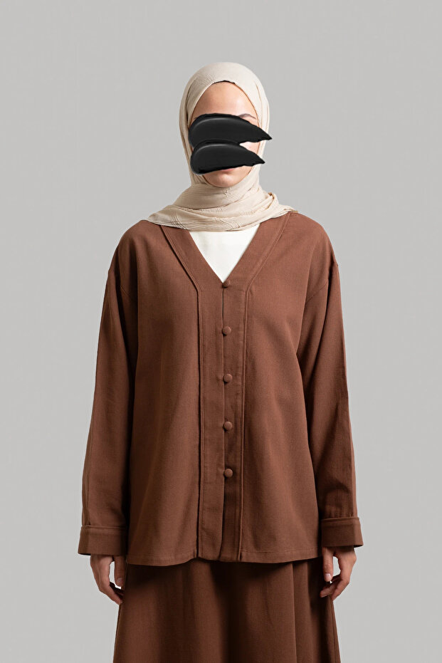 جاكيت كتان طبيعي - بني - 5