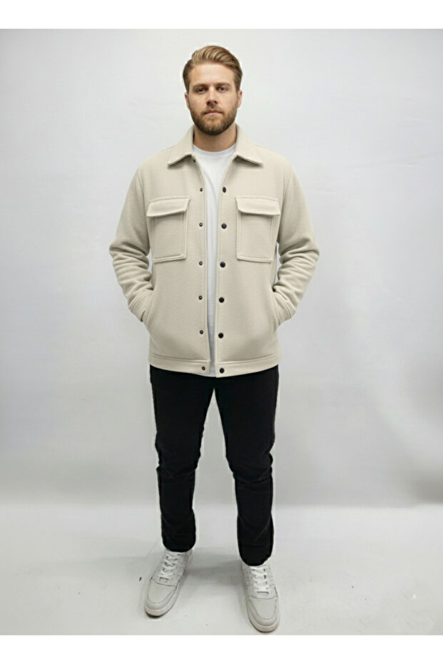 Men's Transitional Sports Cut Coat Snap Fastener Jacket Fleece Men's Shirt