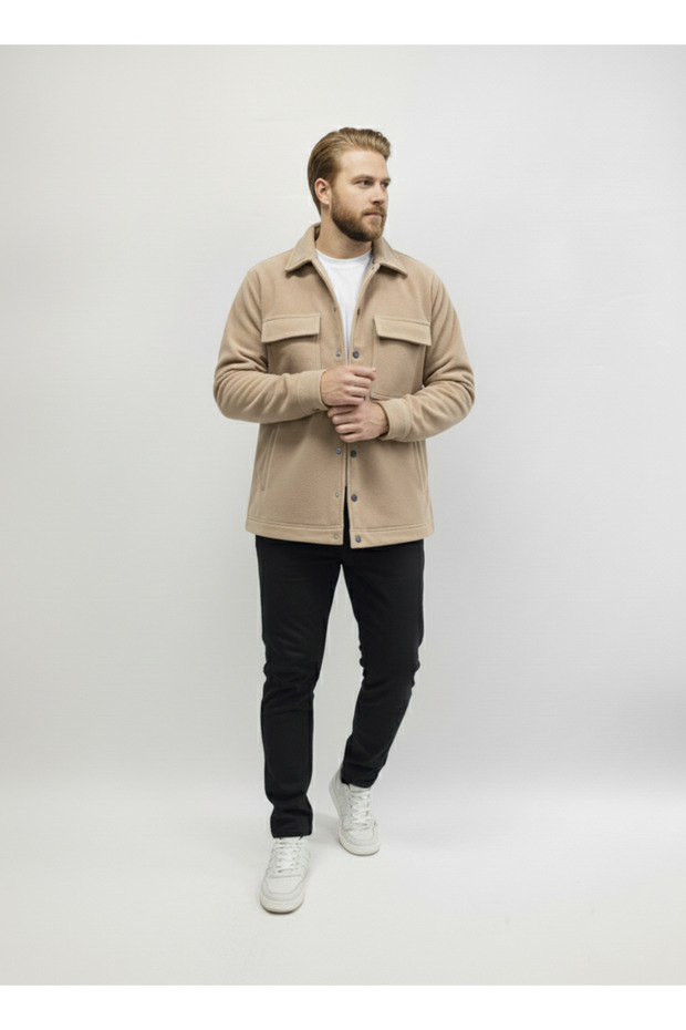 Men's Transitional Sports Cut Coat Snap Fastener Jacket Fleece Men's Shirt
