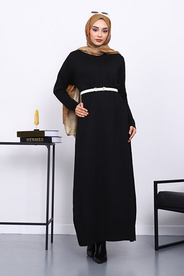 Black Crew Neck Knitwear Dress