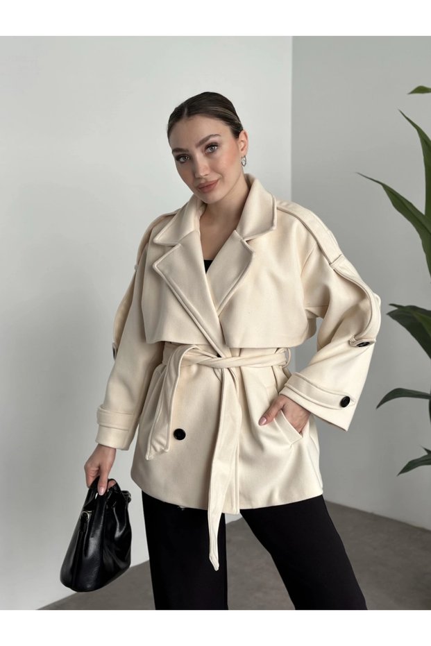 Women's New Season Premium Quality Trend Belted Short Melton Coat