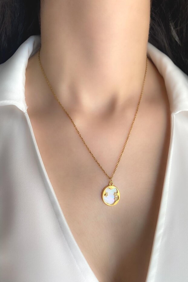 Women's Steel Necklace Enamel Round Model Three Star Necklace