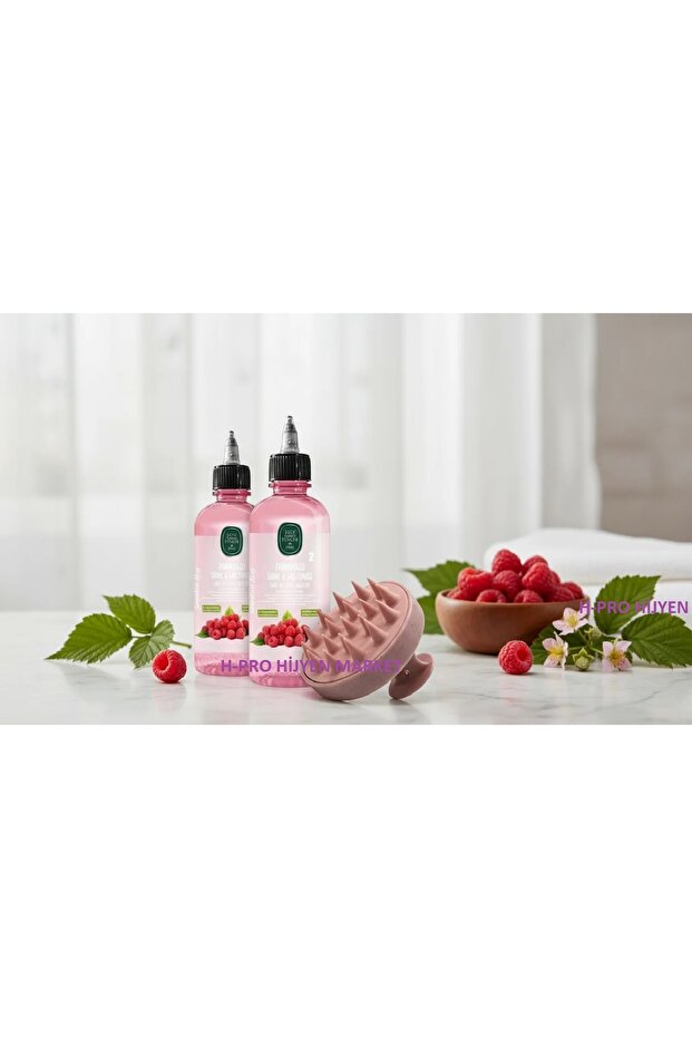 Hair Tonic Vinegar-Raspberry 100 ml 2 Pieces and Massage Shampoo Brush