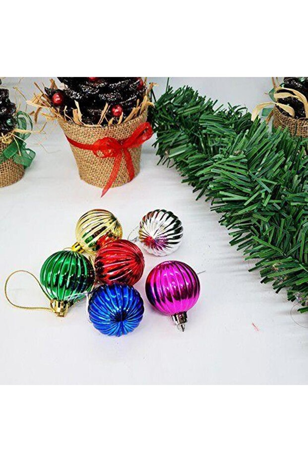 Christmas Ball Ornament Mixed Color Striped 4cm Set of 6