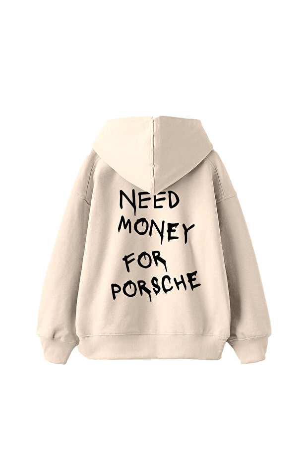 Need Money for Porsche Printed Oversized Unisex Beige Hoodie