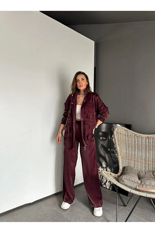 بدلة سفاري لامعة مع جيوب - 6