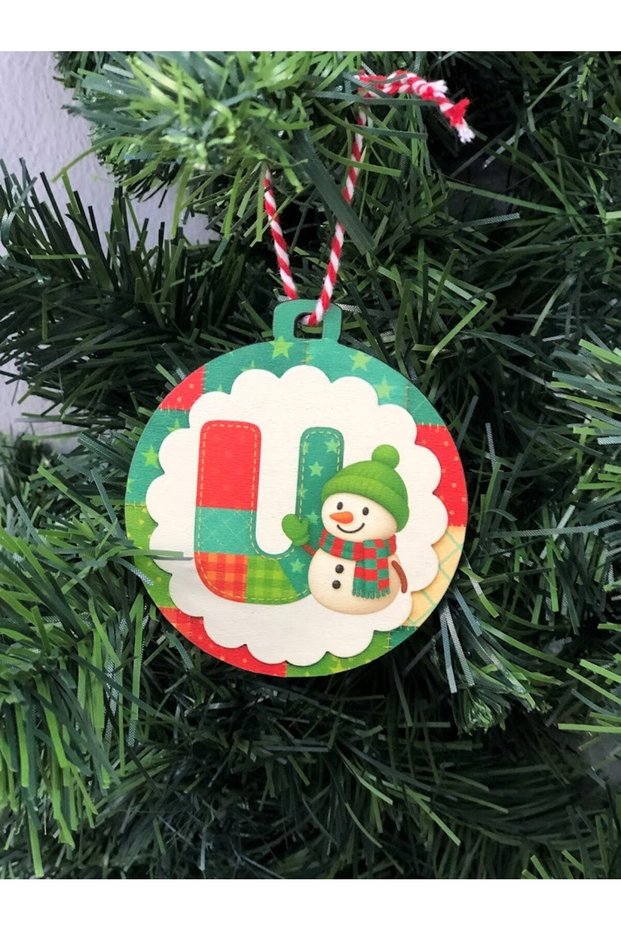 Letter Pine Tree Ornament Christmas Tree Ornament New Year New Year's Themed Initial Letter Ornament with Snowman