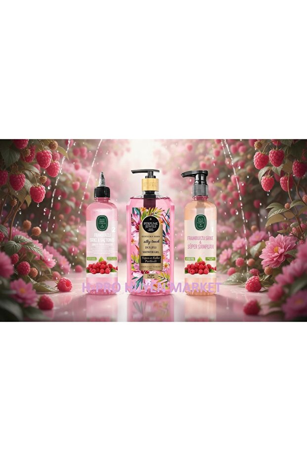 Raspberry Hair Tonic 500 Ml, Shampoo 500 Ml, Silky Touch Shower Gel 750 ml