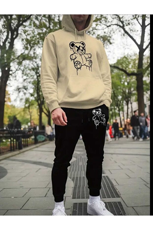 طقم جوجر منقوش على شكل دب تيدي للرجال - 1