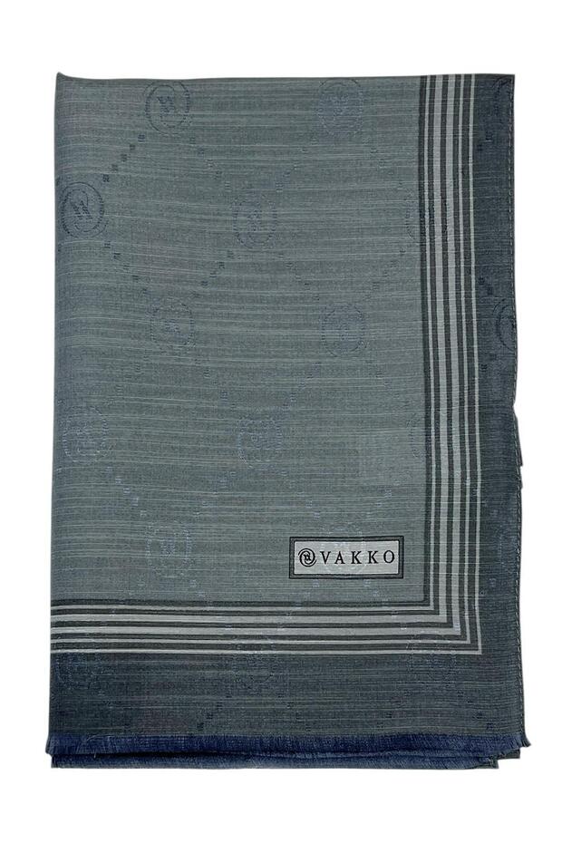 Cotton Silk Shawl - Monogram with Border - Dark Gray
