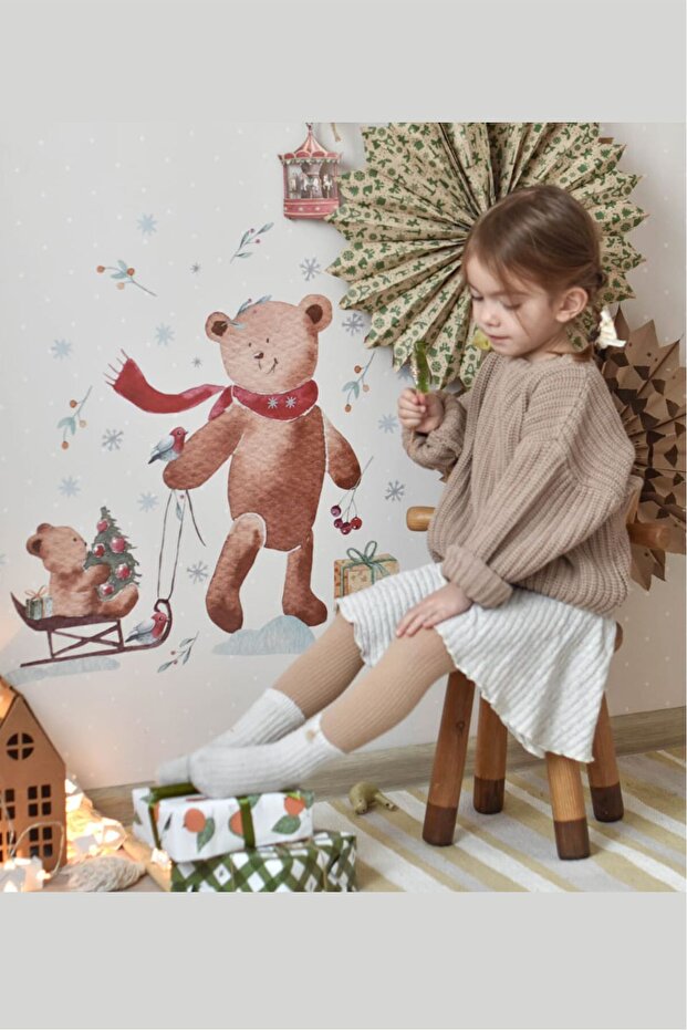 Red Scarf Teddy Bear Wall Sticker - Christmas and Winter Themed Decor