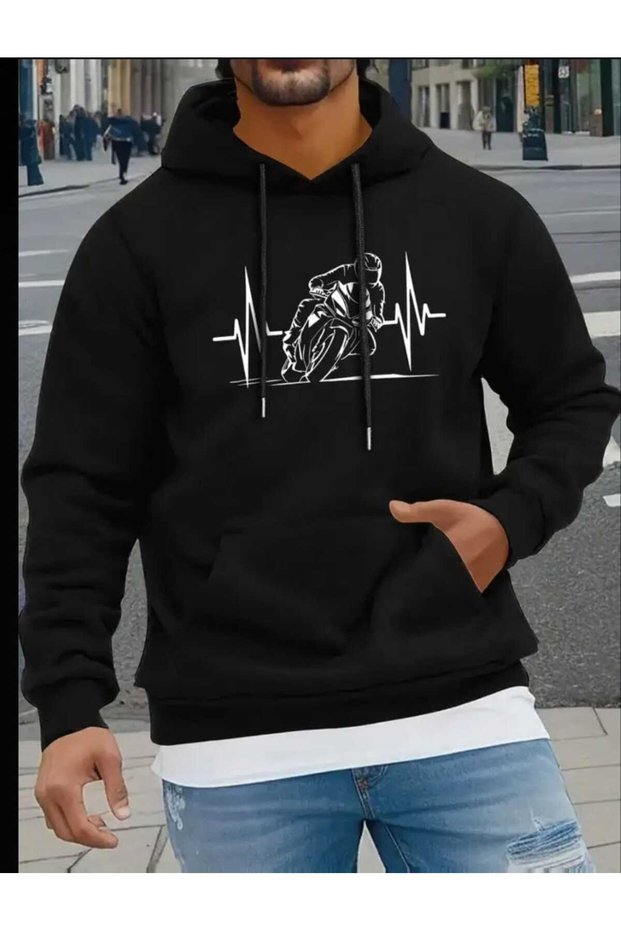 Motorcycle Heartbeat Printed Hoodie