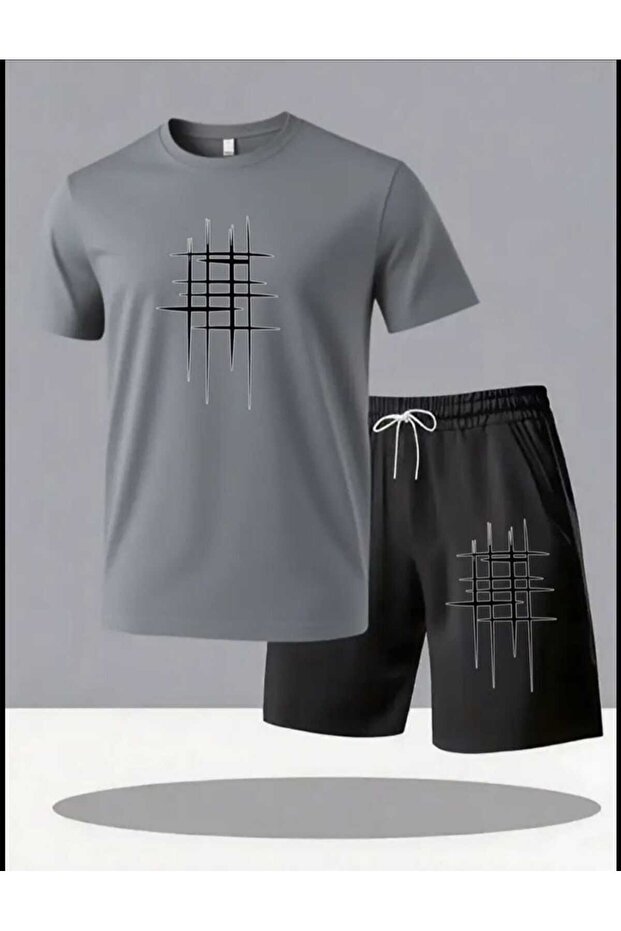طقم شورت رجالي بنمط خطي - 1