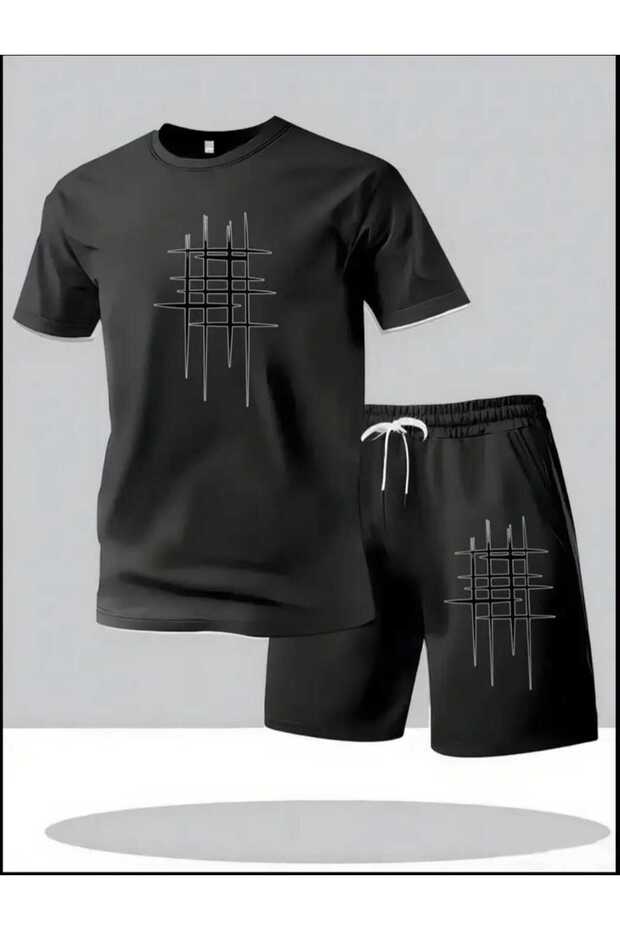 طقم شورت رجالي بنمط خطي - 1