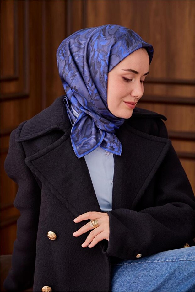 وشاح حرير تويلي منقوش بنمط سموك-ساكس 90x90