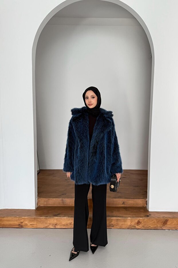 Premium Kürk Kaban - Lacivert - 3