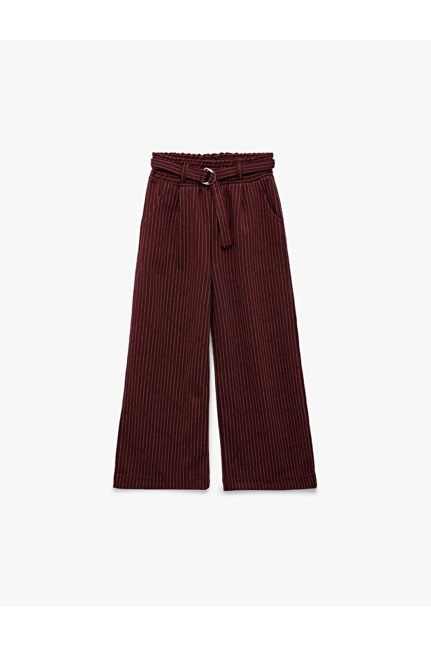 Relaxed Cut Striped Wide Leg Trousers with Belt Detail