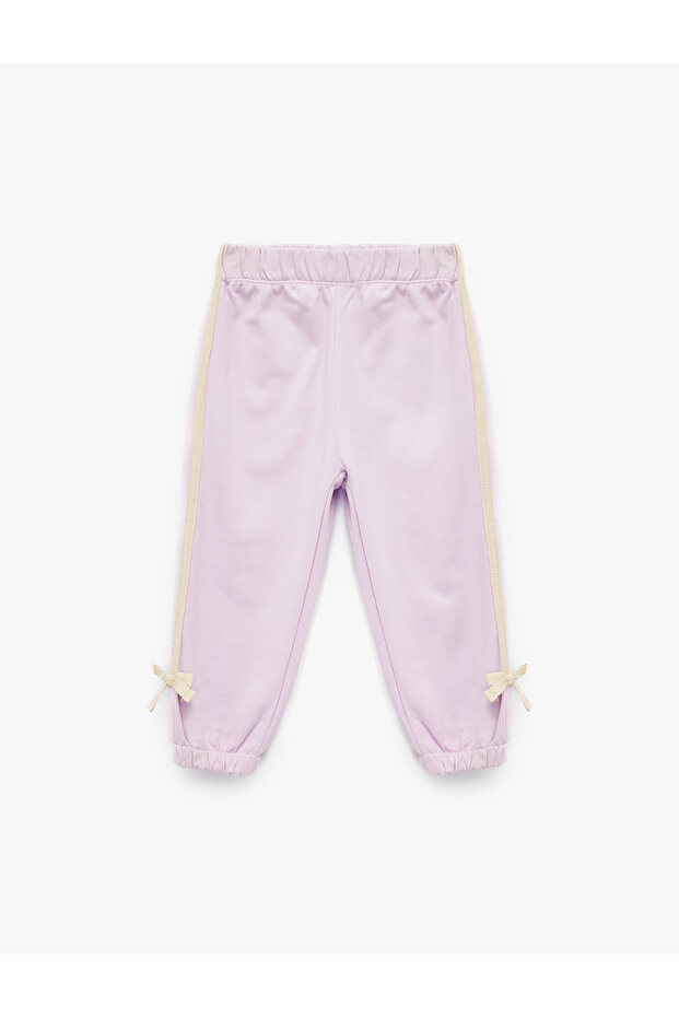 Cotton Elastic Waist Bow Detailed Hooded Jogger Sweatpants