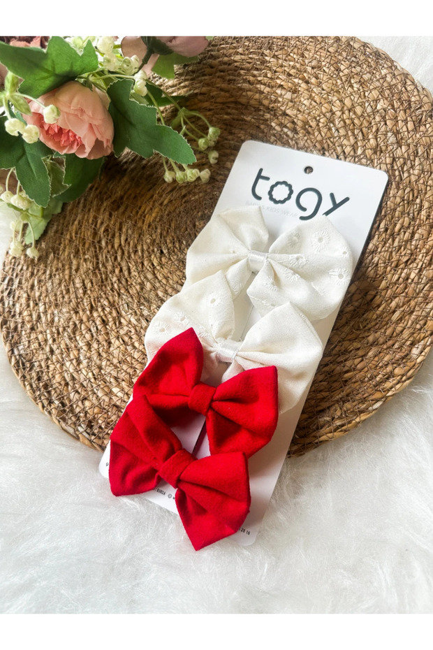 Red and White Bow Girl's Baby Buckle Set