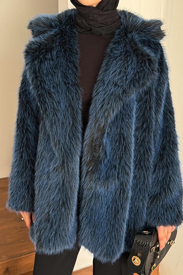 Premium Kürk Kaban - Lacivert - 2