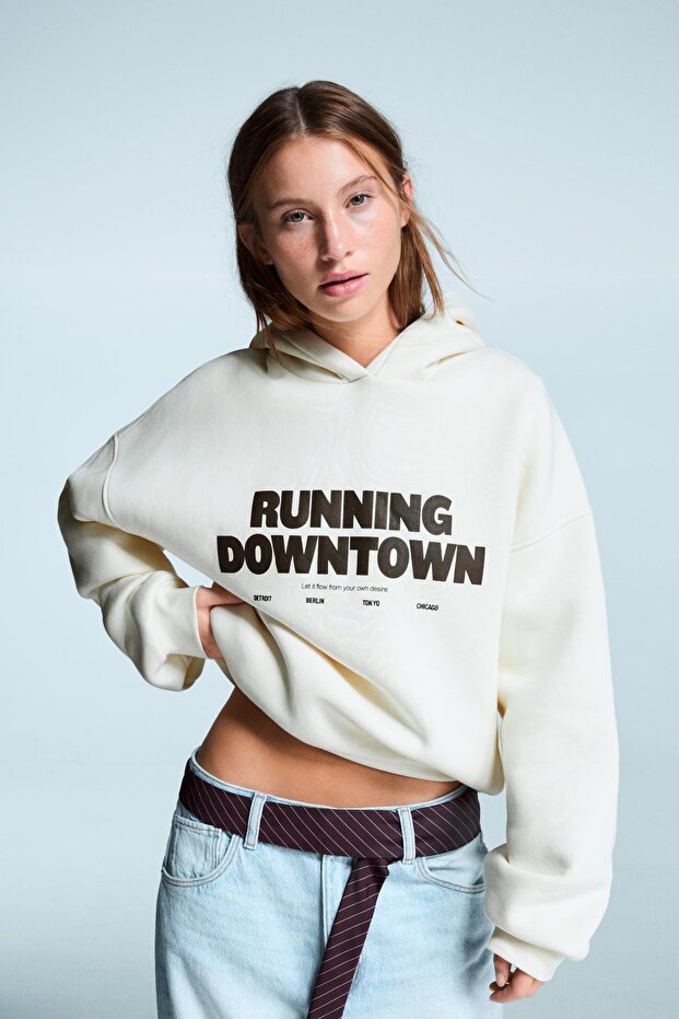 Oversize baskılı kapüşonlu sweatshirt - 3