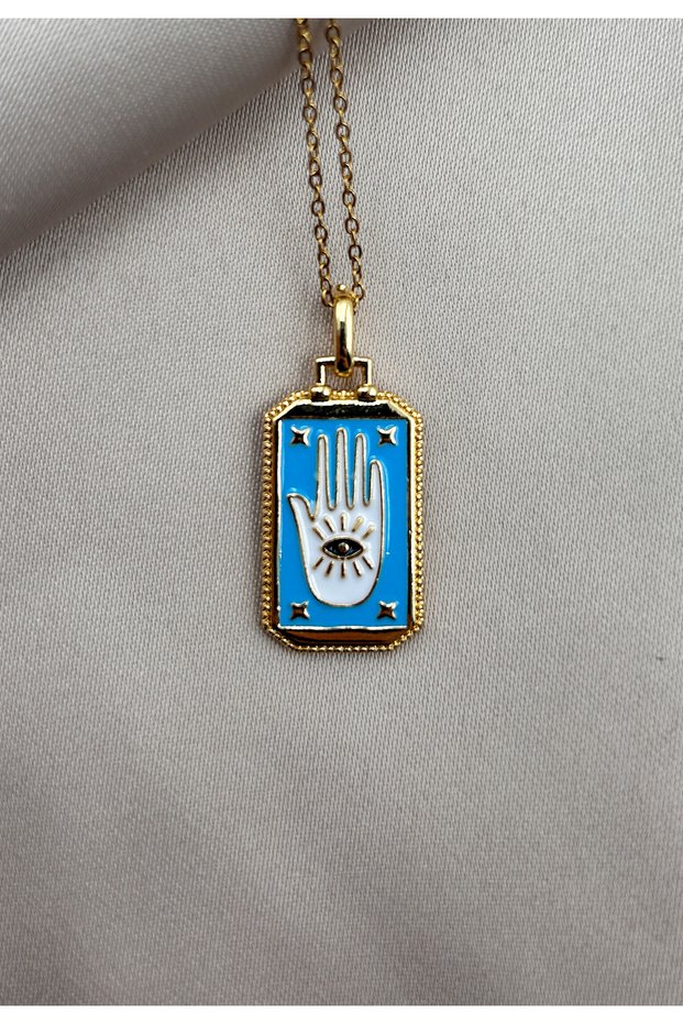 Blue Hand Designed Charm Tarnish-Free Gold Color Steel Necklace - Women's Jewelry