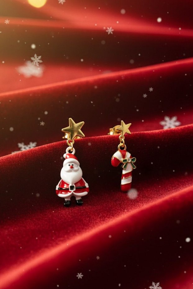 Women's Santa Claus and Candy Cane Dangle Nail Earrings – Christmas New Year Collection