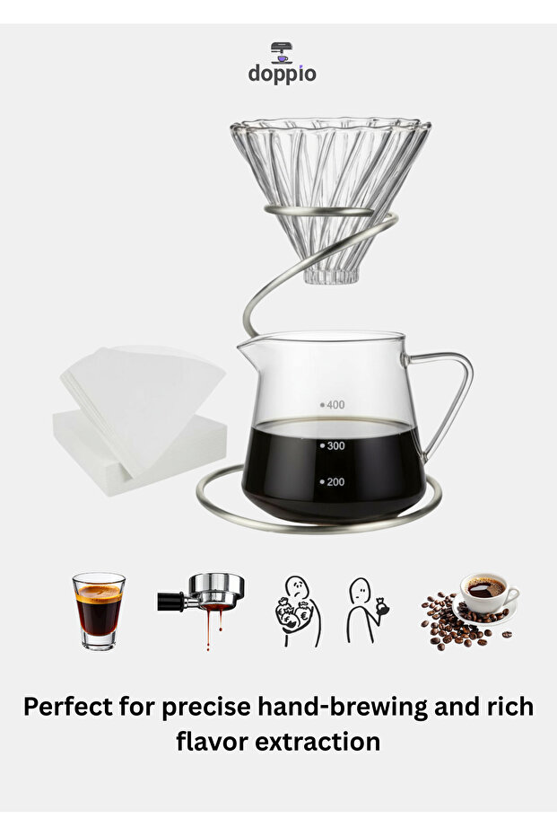 مجموعة ماكينة تحضير القهوة الزجاجية - أداة التنقيط، وأداة التقديم، وورق الترشيح - 5