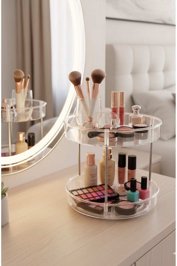 2-Tier Organizer Rotating Practical Makeup Kitchen Organizer