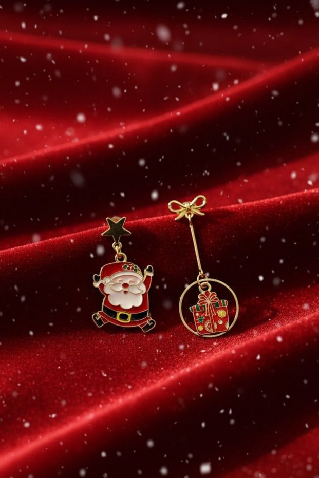 Women's Christmas Earrings with Santa Claus and Gift Package Figures Dangle New Year's Earrings