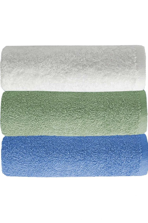 Set of 3 Solid Color Hand Face Towels 100% Cotton 50X90 cm Blue-Green-White