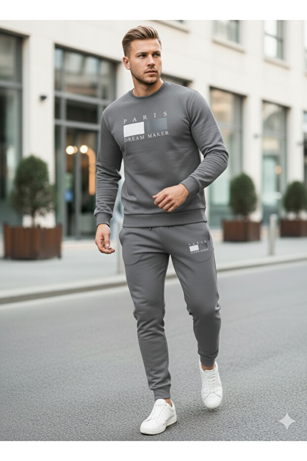 Three Thread Compact Crew Neck Inside Cotton Paris Dream Maker B Printed Premium O Oversized Tracksuit Set