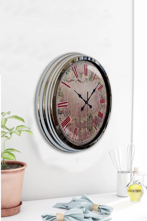 ساعة حائط بنقشة بلاط معدني من الكروم 40 سم - 1