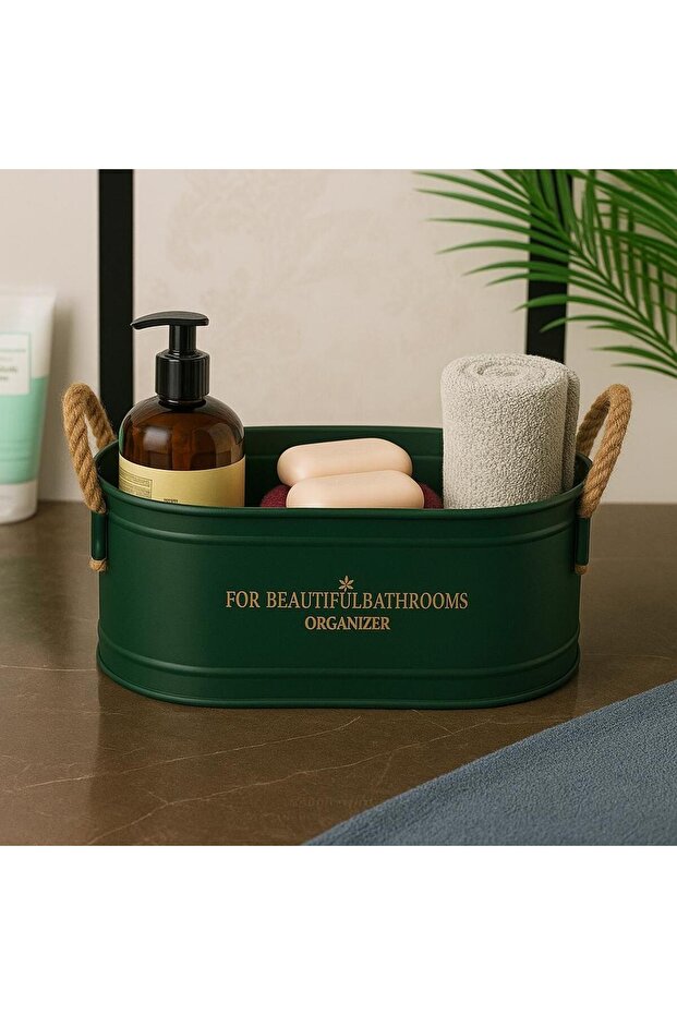 Metal Bathroom Organizer Stylish and Durable Storage Bucket Towel and Accessory Box Green