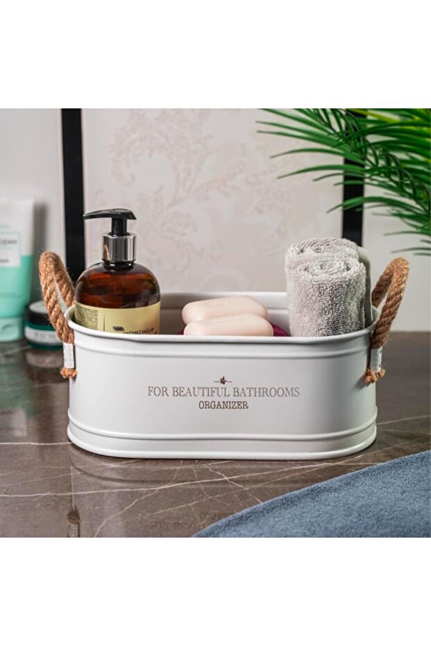 Metal Bathroom Organizer – Stylish and Durable Storage Bucket, Towel and Accessory Box White