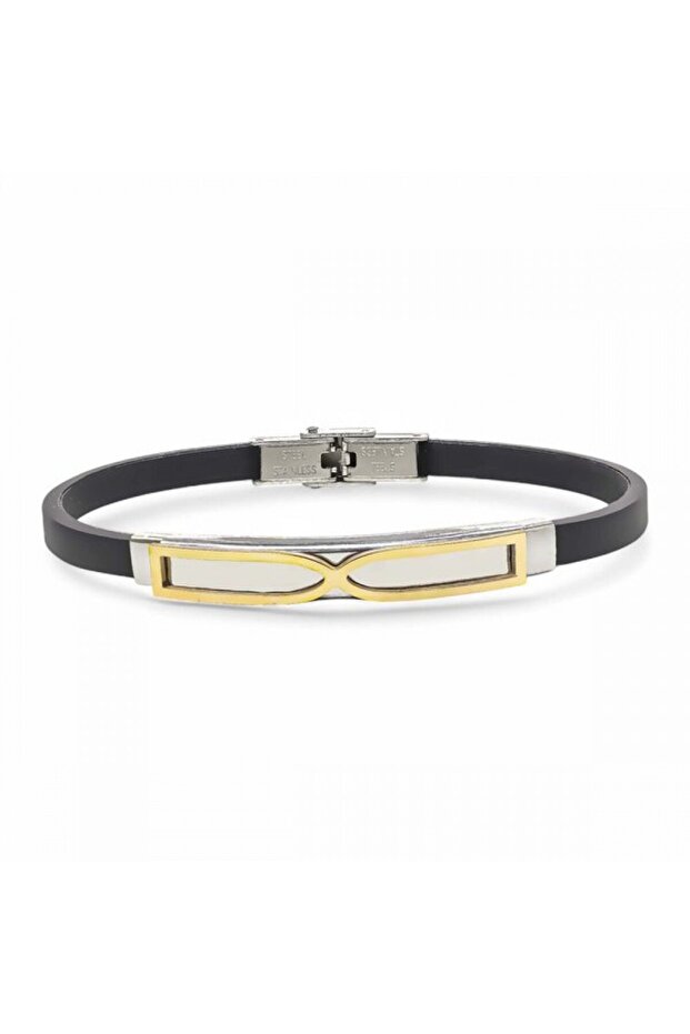 Men's Infinity Pattern Silicone Cord Steel Bracelet