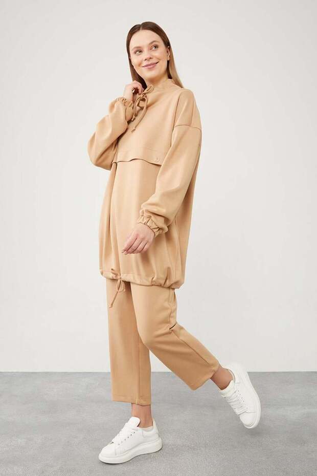 Mink Neck Adjustable Rope Detailed Sports Suit