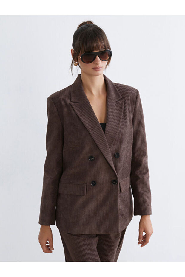 Esvab • Modern & Distinctive Double-Breasted Roba Collar Women's Velvet Blazer Jacket