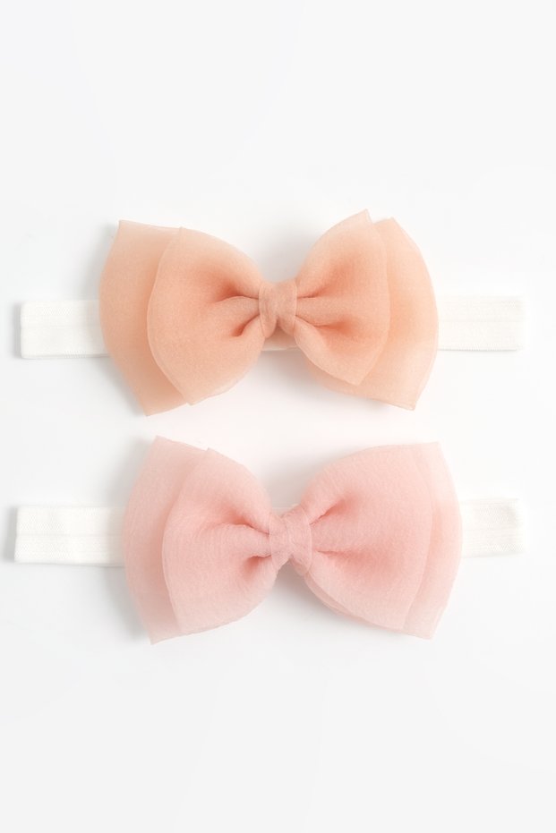 Girl's Pink Peach 2-Piece Bow Organza Bandana