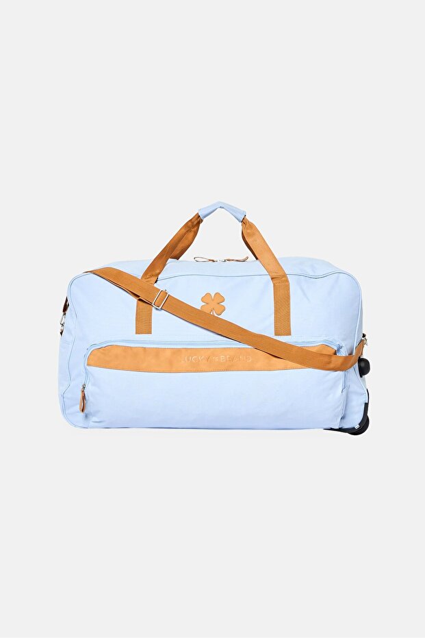Women Brand Logo Rolling Duffle Bag, Pastel Blue