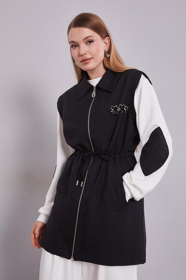 طقم ثلاثي منقوش ذاتيًا باللون الأسود طقم فيست - 4