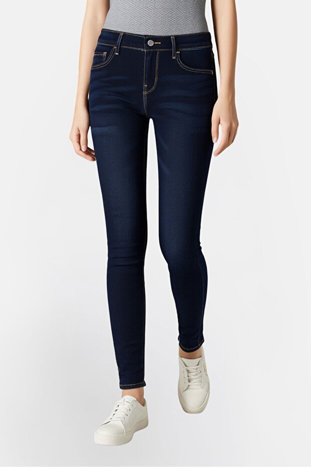 Women Skinny Fit Washed Stretchable Denim, Dark Blue
