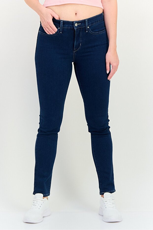 Women Skinny Fit Plain Stretchable Denim, Dark Blue