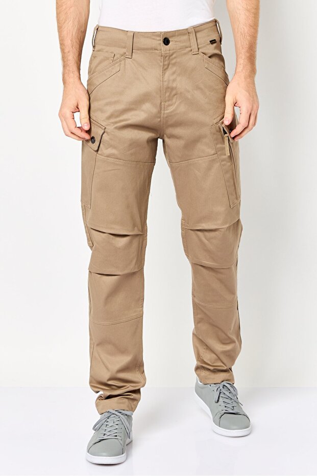 Men Regular Fit Solid Stretchable Cargo Pants, Tan - 1
