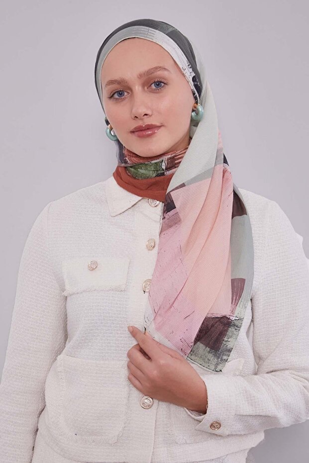 وشاح قطني بنمط مختلط باللون البني الشوكولاتة - 3