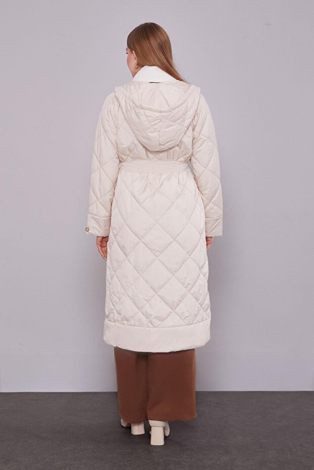 Bej Kapitone Model Maxi Boy Mont - 4