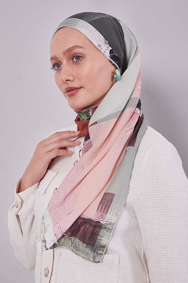 وشاح قطني بنمط مختلط باللون البني الشوكولاتة - 1