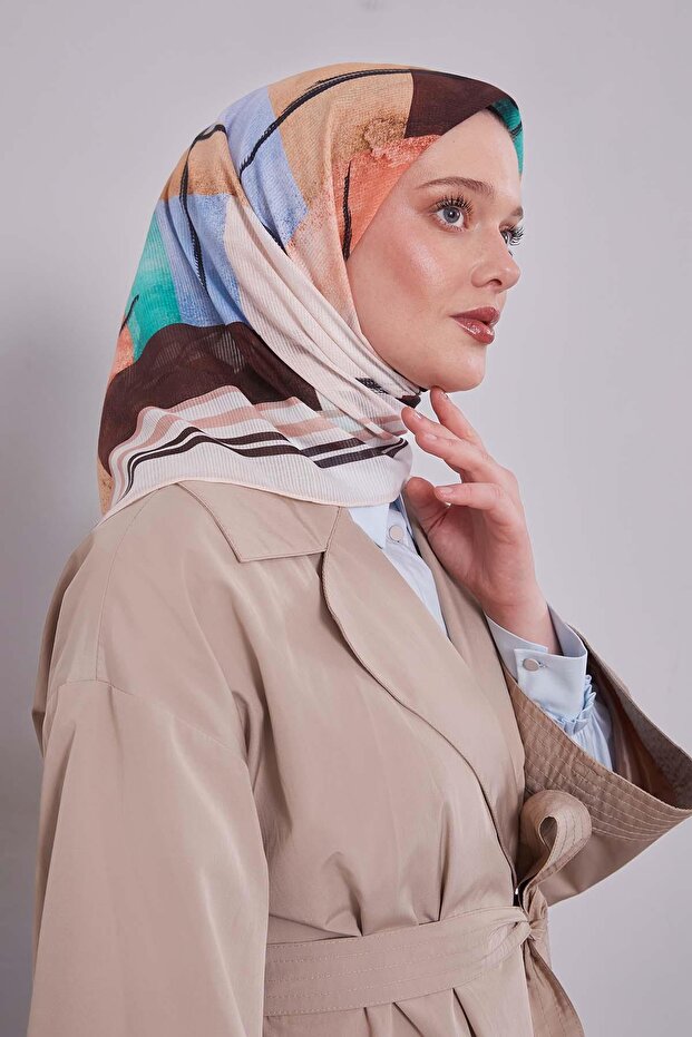 وشاح قطني بنمط تجريدي باللون البني - 2