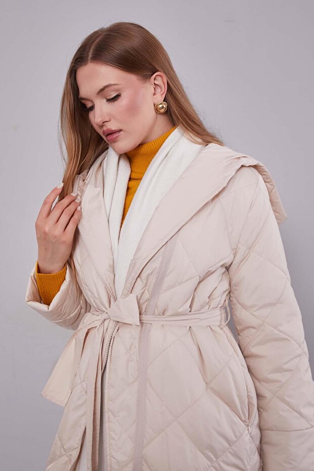 Bej Kapitone Model Maxi Boy Mont - 2