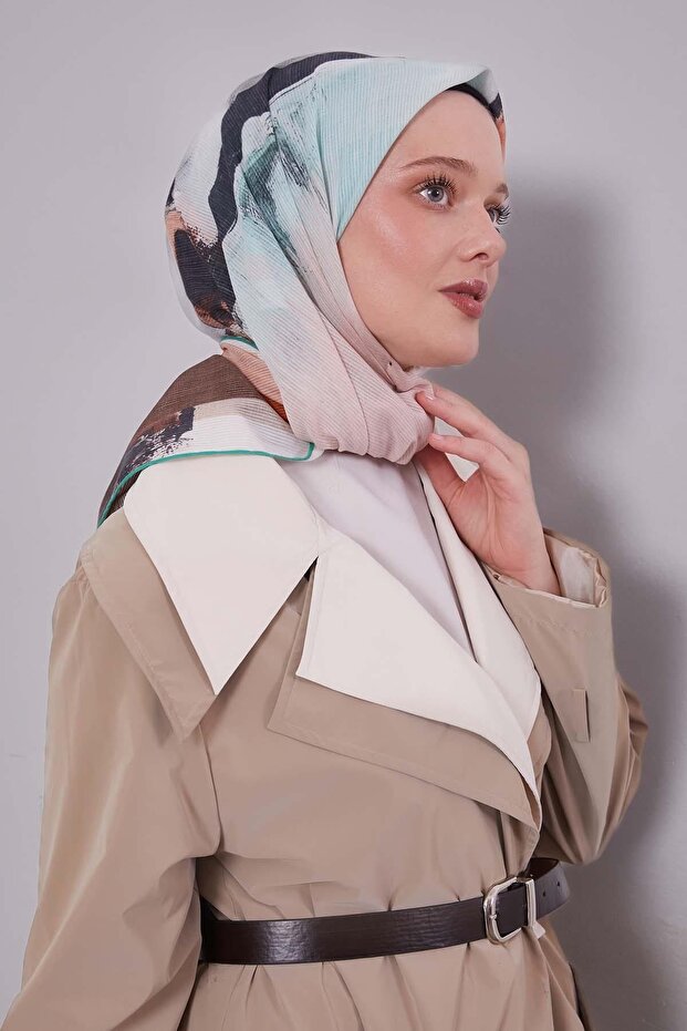 وشاح قطني بنمط مختلط باللون البني المر - 3